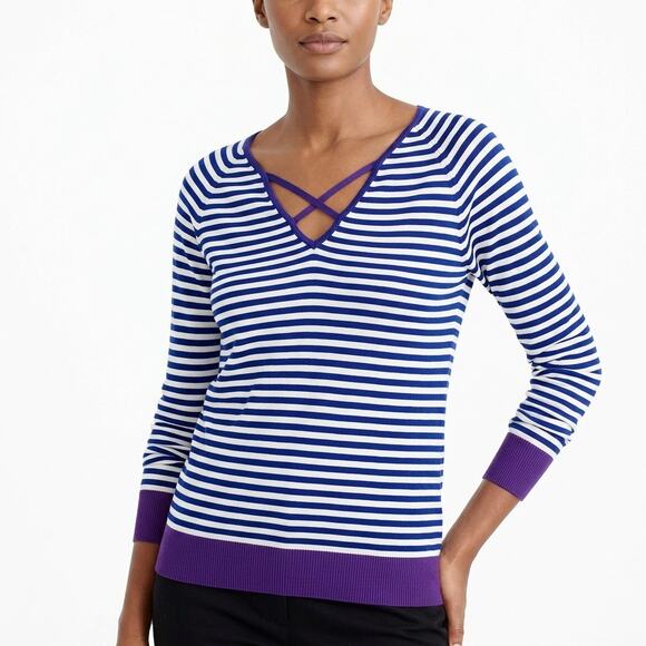 J.Crew Sweaters - J.CREW Blue Striped Pullover Sweater Women Knit Silk Blend Size XS